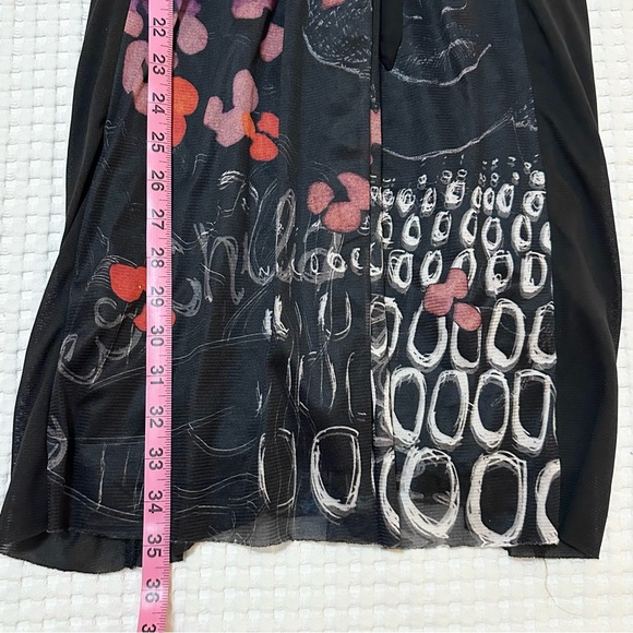 Desigual Faux Wrap Graffiti Mini Dress Mesh Overlay Belt Black Womens Size Large - Picture 6 of 6